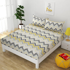 Printed Flat Bedsheet For Queen Size With 2 Pillow Covers - 90 X 100 Inches, Black & Yellow | Soft & Skin-Friendly Fabric | Suitable For All Seasons