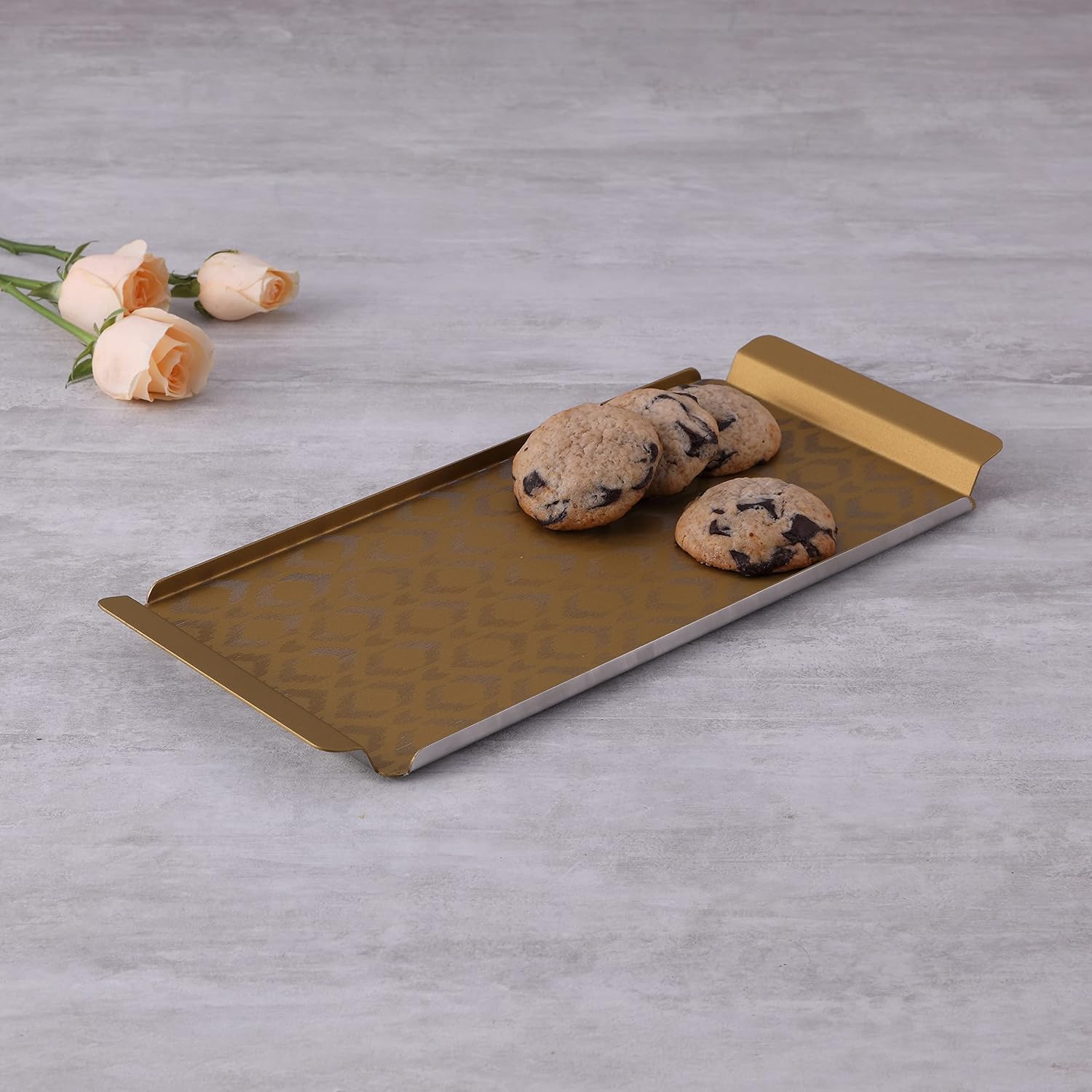 Designer Stainless Steel Tray, Gold - Ikat Series, Large | Multipurpose Serving Platter - Premium Serve Ware, Dinnerware & Tableware Designer Stainless Steel Tray, Gold - Ikat Series, Large | Multipurpose Serving Platter - Premium Serve Ware, Dinnerware & Tableware