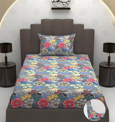 Elastic Fitted 1 Single Bedsheet With 1 Pillow Cover | 36 X 78 Inches, Multicolor - Breathable & Durable, Soft Touch & Perfect For All Seasons