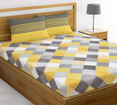 1 King Size Bedsheet With 2 Pillow Covers - 104 X 104 Inches, Yellow & Grey | Soft Wrinkle Free & Breathable Bedsheets - Durable & Long Lasting Bedsheet