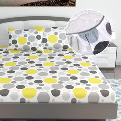 Printed King Size Double Bedsheet With 2 Pillow Cover For Bedroom | 72 X 78 + 9 Inches, Grey & White - All Around Elastic Fitted | Ideal For Everyday Use