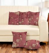 Microfiber Square Pillow Cushion For Sofa & Bed, Maroon Color - 16 X 16 Inch | Fluffy For Comfort & Back Support | Breathable, Premium Cotton Cushion Cover With Zip, Neck Support - Set Of 5