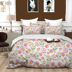 Cotton Bedsheet Super King Size Floral Print Bedsheet With 2 Pillow Covers - 108 X 108 Inch, White | 180 Thread Count Pure Cotton Bedsheets King Size