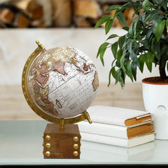 Small World Map Rotating Globe 6 Inch With Elegant Wood Box For Home Decor, Office Desktop Table, Showpiece, Traveler Geography - White, Pack Of 1
