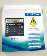 Oreva Or-512 Check & Correct GST Calculator (Black) | 12 Digit Calculator Runs On Solar & Battery - 120 Steps Check Correct
