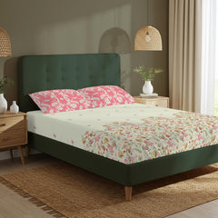 Double Bedsheet For Queen Size With 2 Pillow Cover - Size 88 X 100 Inches, Cream & Pink | Ideal Gifting Choice For Housewarmings, Weddings, Or Anniversaries