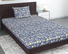 100% Cotton Single Bedsheet With 1 Matching Pillow Covers - 57 X 87 Inches, Navy & Orange | All Weather Comfort & Bedroom - Softness & Natural Breathability