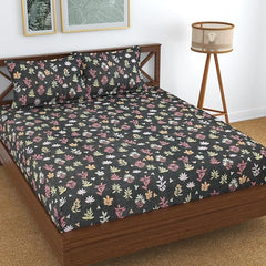 Microfiber Super King Size Bedsheet Floral Print With 2 Pillow Covers - Bedsheet Size 108 X 108 Inches, Green | King Size Bedsheet Perfectly