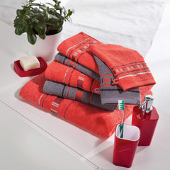 Casa Copenhagen Egyptian Design 2 Bath + 2 Hand & 2 Face Towels 1800 Gsm | He & She X Line Collection 100% Cotton 6 Piece Towel Set - Grey & Red
