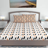 Cotton Extra Double Bedsheet For King Size With 2 Pillow Covers | 87 X 106 Inches, Peach & White - Ideal For Home, Guest House, Hotel | Soft & Breathable Fabric