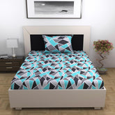 1 Single Bedsheet With 1 Pillow Cover - 57 X 87 Inches, Aqua & Grey | 144 Thread Count Lightweight, Soft, Skin Friendly - Everyday Use Cotton Bedsheet