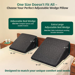Orthopedic Memory Foam Pillow, Extra Large Adjustable Bed Wedge Pillow, Dark Grey - 28 L X 24 W X 12 H Inches | For Back Support, Acid Reflux, Leg Support & Elevation With Removable Cover