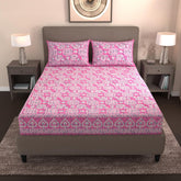 Handloom Printed Double Bedsheet For Queen Size With 2 Matching Pillow Cover | Size 90 X 100 Inches, Light Pink - Cotton Bedsheets For Double Bed | Soft & Smooth