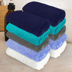 Heelium Bamboo Face Towel 1200 Gsm | Ultra Absorbent & Odour-Free 3x Softer Than Cotton Towels | Pack Of 10 -Blue, Teal, Grey, Iris & White