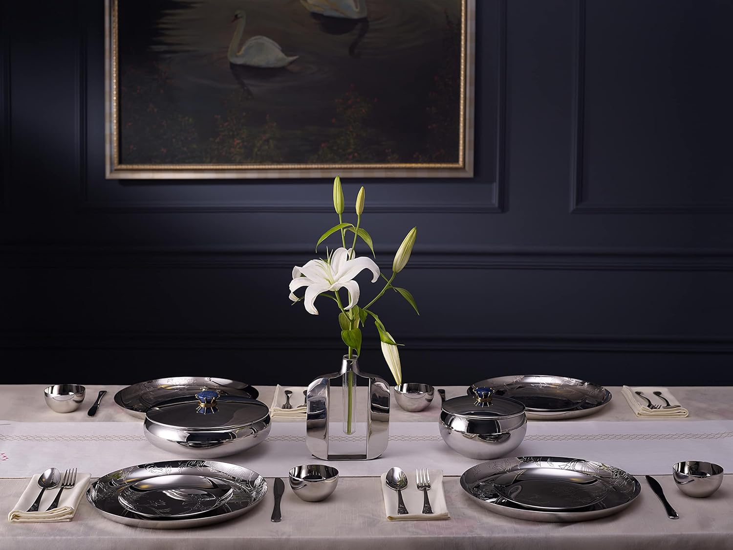 Silver Stainless Steel Bowl With Lid - Large, Royal Lapiz Series | Storing & Serving Bowl - Lapis Lazuli Stone Lid | Serve Ware, Dinnerware & Tableware Silver Stainless Steel Bowl With Lid - Large, Royal Lapiz Series | Storing & Serving Bowl - Lapis Lazuli Stone Lid | Serve Ware, Dinnerware & Tableware