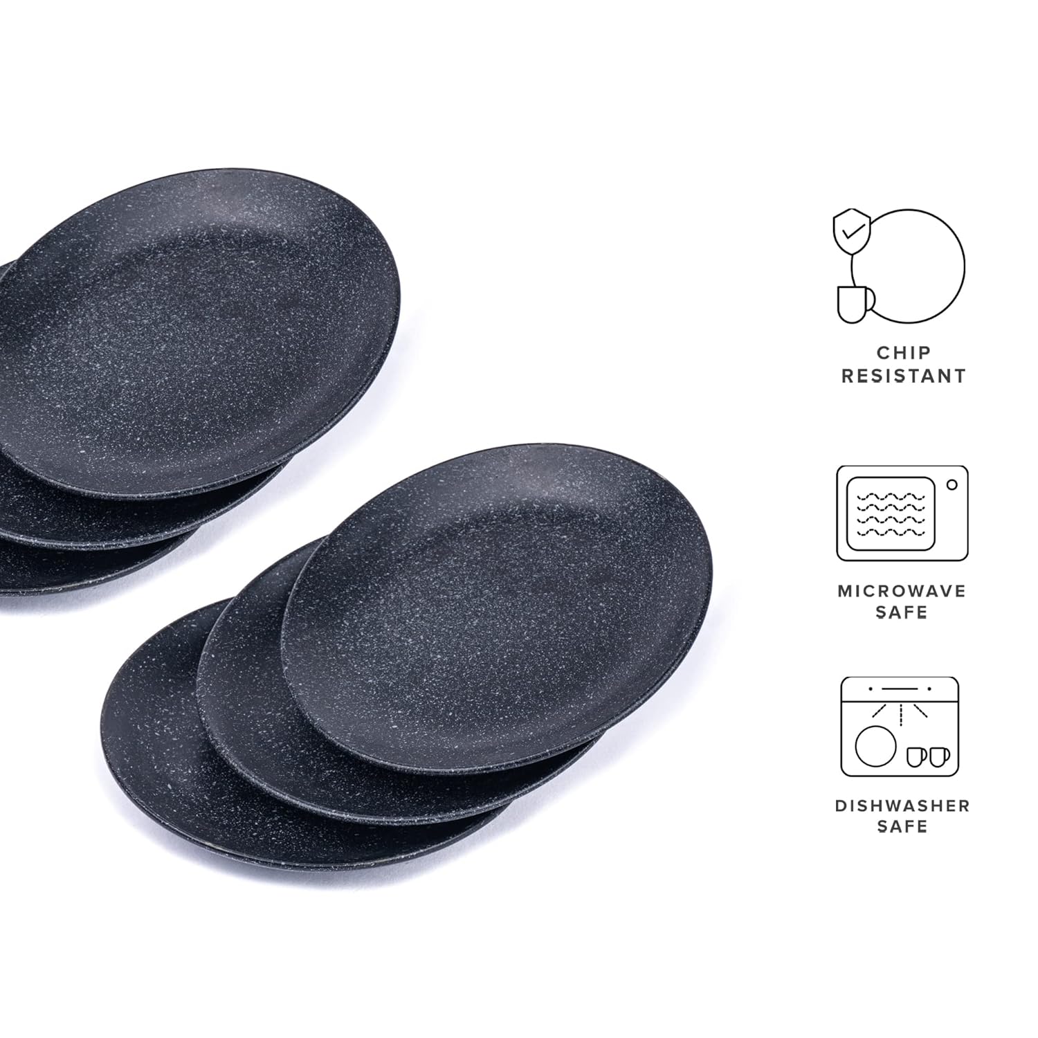 Ceramic Quarter Plates Set Of 6, Black Speckle | Premium Stoneware Snacks Plates Set - Dessert Plates | Small Plates With Matte Finish - Microwave Safe & Chip Resistant Ceramic Quarter Plates Set Of 6, Black Speckle | Premium Stoneware Snacks Plates Set - Dessert Plates | Small Plates With Matte Finish - Microwave Safe & Chip Resistant