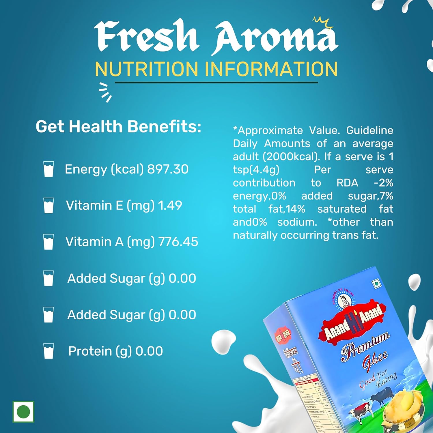 Organic Premium Cow Ghee By Anand Hi Anand | Rich In Nutrients & Vitamins A Healthy Desi Cow Ghee Good For Overall Health | 3 Litre (1 Litr * 3) 101.4 Ounce | Box Pack Organic Premium Cow Ghee By Anand Hi Anand | Rich In Nutrients & Vitamins A Healthy Desi Cow Ghee Good For Overall Health | 3 Litre (1 Litr * 3) 101.4 Ounce | Box Pack