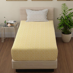 Single Bedsheet Elastic Fitted Cotton With 1 Pillow Cover | 36 X 78 Inches, Yellow & Grey | Breathable & Light Weight, All Season Comfort-Ideal For Daily Use