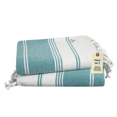 Lane Linen 100% Cotton Beach Towel With Bag Towels Oversized Pool Absorbent Extra Large Quick Dry Sand Travel Towel - Baltic (2 Piece)