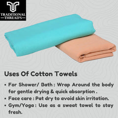 Traditional Thread'S 100% Cotton Large Size Bath Towel 600 Gsm | Ultra Soft, Absorbent, Light Weight & Quick Dry Bath Towel (Set Of 2) - Brown, Aqua Green