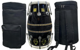 Professional Dholak With Glassy Black Finish Multi Feature Bag - Yellow Brown | Both Side Nut & Bold Fitting - Multi Feature Bag, Blat & Spinner