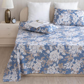 Cotton Flat Bedsheet For Queen Size Bed With Two Pillow Covers - 90 X 100 Inches, Blue & White | Practical & Durable Choice For Everyday Use Bedsheet