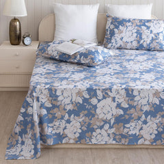 Cotton Flat Bedsheet For Queen Size Bed With Two Pillow Covers - 90 X 100 Inches, Blue & White | Practical & Durable Choice For Everyday Use Bedsheet