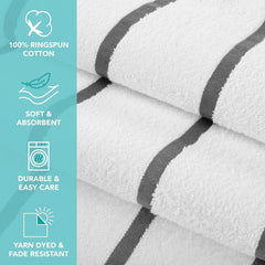 Casa Copenhagen Pack Of 2 Cabana Pool Xl Bath Towels 610 Gsm Cotton Rough And Tough Use Colour (White Grey Stripe)