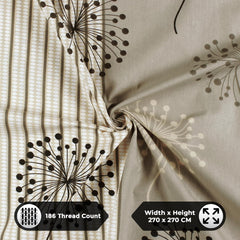 Cotton Double Bedsheet For King Size With 2 Pillow Covers - 108 X 108 Inches, Beige | Perfect For Home Decor & Gifting | 186 Thread Count