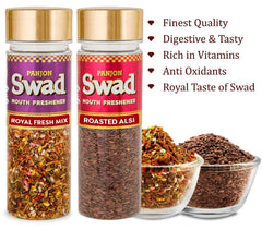 Panjon Swad Royal Fresh Mix & Roasted Alsi Mouth Fresheners 230gm, (115gm *2 Bottles)