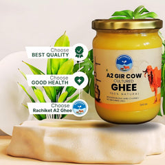 Premium Natural A2 Gir Cow Ghee By Rachiket | Rich In Nutrients & Healthy Fats Bilona Cow Ghee Good For Digestive Health | (500ml) 16.9 Ounce | Jar Pack