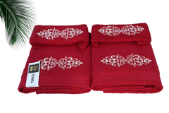 Comfigifts 100% Cotton 2 Bath & 2 Hand Towels 1400 Gsm | Soft, Absorbent, Lightweight Towels With Computerized Embroidery (Maroon)