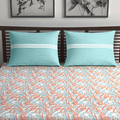 100% Pure Cotton Double Bedsheet For Queen With 2 Pillow Covers - 87 X 100 Inches, Aqua & Red | Soft & Durable For Everyday Use & Bedroom - All Season Comfort