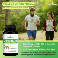 Nutrazee Multivitazee Multivitamin & Minerals Supplement For Men & Women With Superfood Natural Fruit, Vegetable & Herbal Greens | 60 Vegan Tablets , 100gm 0.2lbs