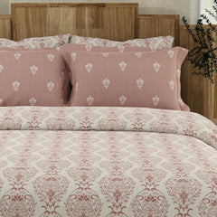 Printed Cotton Bedsheet Set With 4 Pillow Covers - 108x108 Inches, Pink & White | Ideal For Resorts, Guest Houses, & Daily Home Use-King Size Double Bed