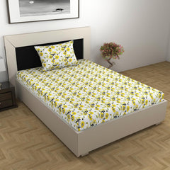 Bedsheet For Single Size Bed With 1 Pillow Cover - 57 X 87 Inches, White & Yellow | Gifts For Wedding Or Anniversary, Surprise, Soft, Breathable, & Comfortable Bedsheet