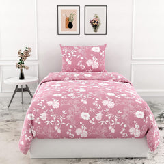 Cotton Bedsheet For Single Bed With 1 Pillow Cover - 54 X 84 Inches, Blush Pink | Soft Touch Cotton Fabric-Comfortable & Durable | Elegant Printed Bedding Set For Daily Use