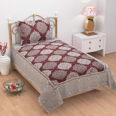 1 Single Bedsheet With 1 Large Pillow Cover - Size - 60 X 100 Inches, Maroon | Designer Printed Bedsheet Set - Naturally Soft, Breathable, & Skin Friendly