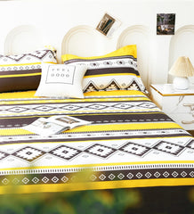 1 Double Bedsheet For Queen Size With 2 Pillow Covers - 88 X 100 Inches, Yellow & Black | Perfect For Festive Gifting | Soft & Durable For Everyday Use & Bedroom - All Season Comfort
