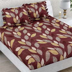 Elastic Fitted Bedsheet King Size With 2 Frill Pillow Covers - 72 X 78 Inches, Brown | Lightweight, Soft & Comfortable | Durable & Long Lasting Wrinkle Resistant Fabric