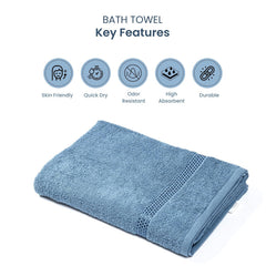 Akiko Home 100% Cotton Trident Series Bath Towels | Premium, Soft, Absorbent, Quick Dry & Durable, Large Size Towel For Men & Women 400 Gsm (Blue)