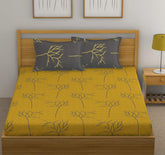 1 King Size Bedsheet With 2 Pillow Covers - 108 X 110 Inches, Yellow & Grey | Skin Friendly Fabric With Vibrant Colors | Beautiful Bedsheets