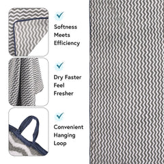 Kuber Industries Microfiber Bath Towel 2100 Gsm | Large Size Soft Quick Dry & Absorbent Shower Bath Towel (Zig Zag- Grey)- Pack Of 6