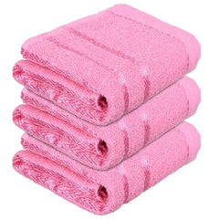 Heart Home Face Towel 600 Gsm | Facewash For Travel Workout Hand Towel | Lining Design Pack Of 3 (Pink)