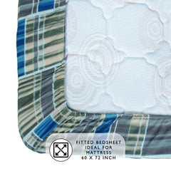 Elastic Fitted Queen Size Bedsheet With 2 King Size Pillow Covers - 60 X 72 Inches, Grey & Blue | Ideal For House, Hotel, Guest Room