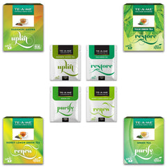 TE-A-ME Assorted Green Tea Bags - Pack Of 3 X 40 Tea Bags | Kashmiri Kahwa+ Tulsi+ Green Tea+ Honey Lemon Green Tea Bags - Contains Caffeine