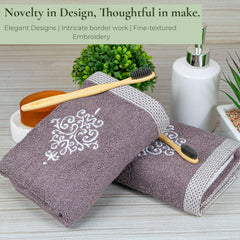 Rangoli 100% Bamboo Hand Towels 500 Gsm | Ultra Soft, Quick-Absorbent & Eco-Friendly Towels For Hand & Bathroom - Ash Brown (Set Of 2)