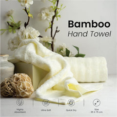 Mush 100% Bamboo Hand Towel 400 Gsm | Ultra Soft, Absorbent & Quick Dry Towel (Cream) - Set Of 2