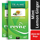 TE-A-ME Mint, Lemon & Ginger Revive Green Tea - Pack Of 2 X 25 Tea Bags | Boosts Immunity & Metabolism - 100% Natural Ingredients