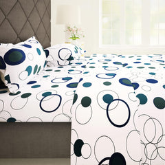 100% Cotton Elastic Fitted Double Bedsheet For Queen Size 2 Pillow Cover - 88 X 100 Inches, White & Blue | Perfect For Festive Gifting | Durability & Long-Lasting Use